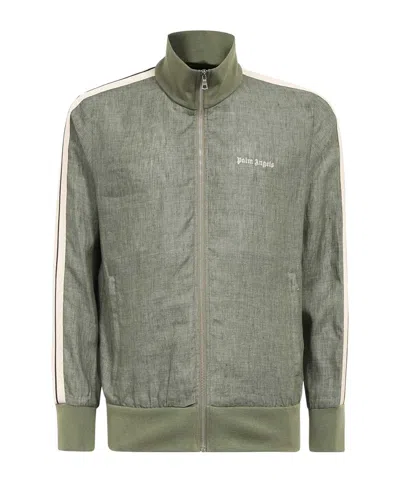 Palm Angels Logo-embroidered Linen Track Jacket In Gray