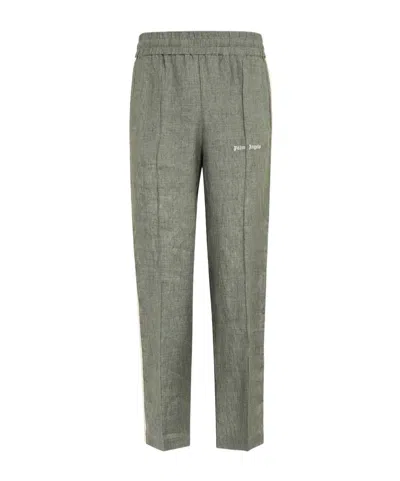 Palm Angels Logo-embroidered Linen Track Pants In Gray