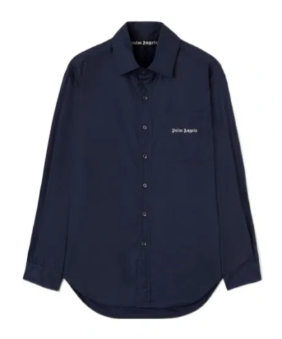 Palm Angels Logo Embroidered Long-sleeved Shirt In Black