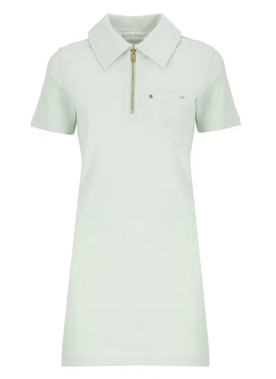 Palm Angels Logo Embroidered Mini Polo Dress In Green