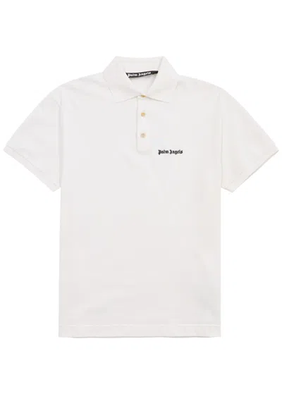 PALM ANGELS LOGO-EMBROIDERED PIQUÉ COTTON POLO SHIRT