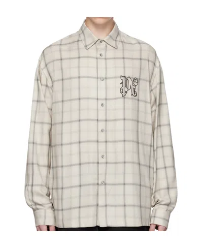 Palm Angels Logo-embroidered Plaid Cotton Shirt In White