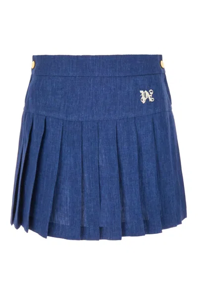 PALM ANGELS PALM ANGELS LOGO-EMBROIDERED PLEATED MINI SKIRT