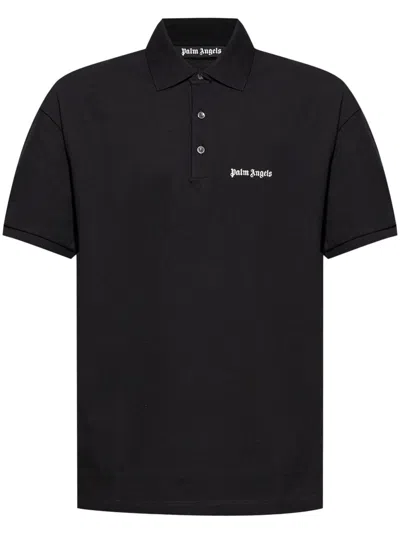 Palm Angels Hopsack Cotton Polo With Embroidered Logo In Black