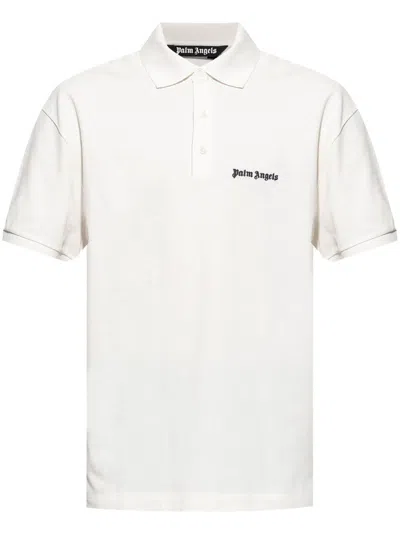 Palm Angels Logo-embroidered Polo Shirt In White