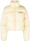 Palm Angels Off White Logo-embroidered Puffer Jacket In Butter Black