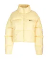 Palm Angels Off White Logo-embroidered Puffer Jacket In Nude