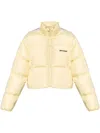 Palm Angels Off White Logo-embroidered Puffer Jacket In Yellow