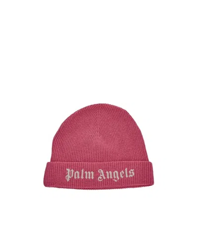 Palm Angels Logo-embroidered Ribbed-knit Beanie In Red