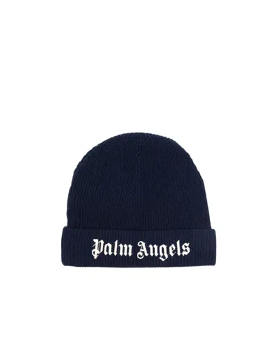 Palm Angels Logo-embroidered Ribbed-knit Beanie In Black