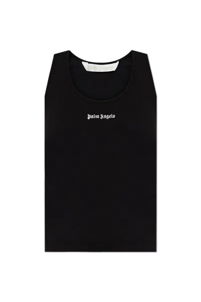 PALM ANGELS LOGO EMBROIDERED RIBBED TANK TOP