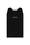 Palm Angels Logo Embroidered Ribbed Tank Top In Nero E Bianco