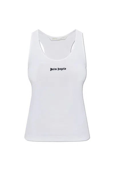 PALM ANGELS PALM ANGELS LOGO EMBROIDERED RIBBED TANK TOP