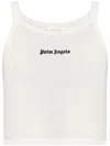 Palm Angels Ribbed Sleeveless Cropped Tank Top In White