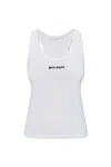 Palm Angels Logo-embroidered Ribbed Tank Top In White Black