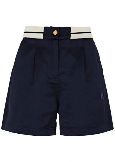 Palm Angels Logo-embroidered Satin Shorts In Navy