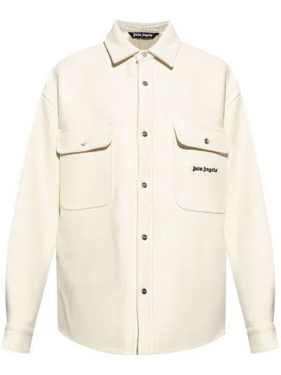 Palm Angels Logo-embroidered Twill Shirt Jacket In Beige