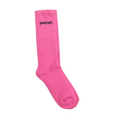 Palm Angels Logo Embroidered Socks In Purple