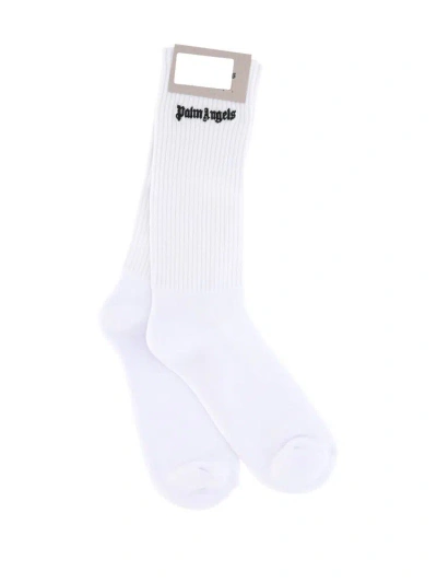 Palm Angels Logo Embroidered Socks In White