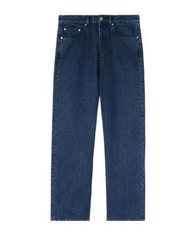 Palm Angels Logo Embroidered Straight Leg Jeans In Blue