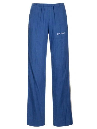 Palm Angels Logo Embroidered Straight Leg Pants In Blue