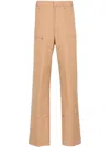 Palm Angels Monogram Wide Leg Trousers With Multiple Pockets In Neutrals