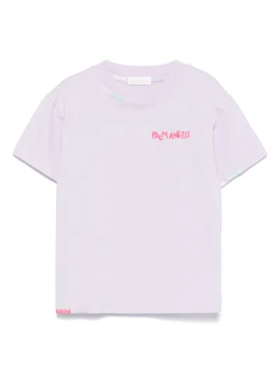 Palm Angels Kids' Logo-embroidered T-shirt In 紫色