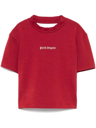 Palm Angels Logo-embroidered T-shirt In Rojo