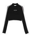 Palm Angels Long Sleeves Cropped Mockneck Top In Black