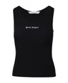 Palm Angels Logo Embroidered Ribbed Tank Top In Black