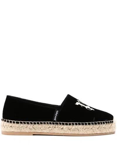 Palm Angels Logo-embroidered Velvet Espadrilles In Black No Color