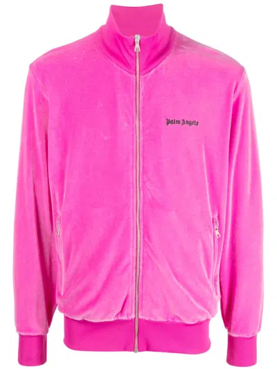 Palm Angels Logo-embroidered Velvet Track Jacket In Pink
