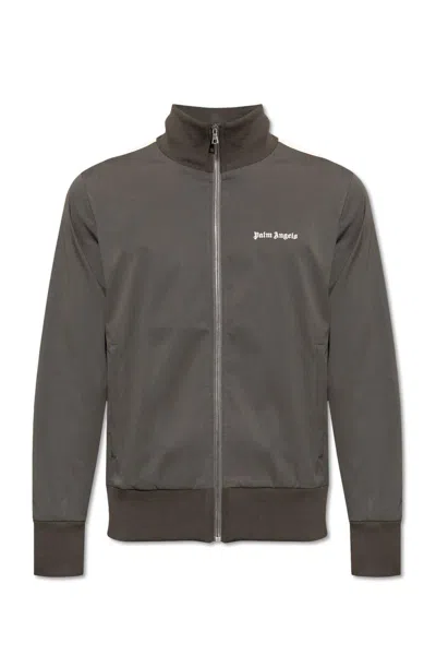 Palm Angels Logo Embroidered Zipped Sweatshirt In Military Off White