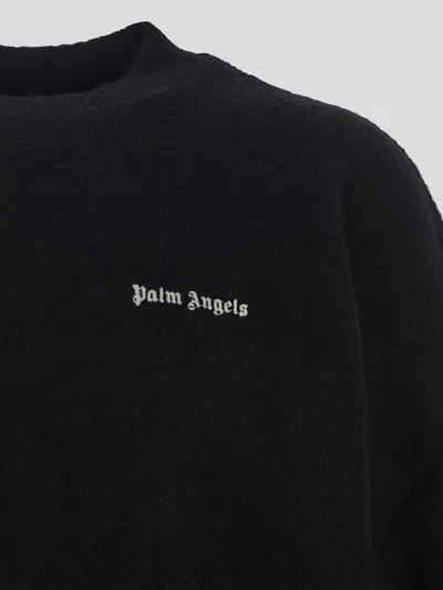 Palm Angels Logo Embroidery Sweater In Blackwhite