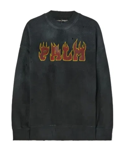 Palm Angels Logo Flames-print Sweatshirt In Black