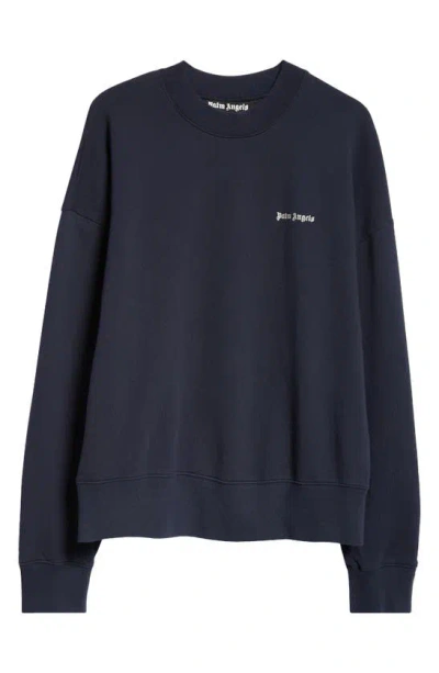 Palm Angels Logo Graphic Sweatshirt In Navy Blue Off White