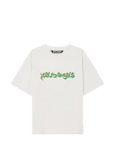 Palm Angels Thai Logo Crew Neck Short Sleeve T-shirt In White