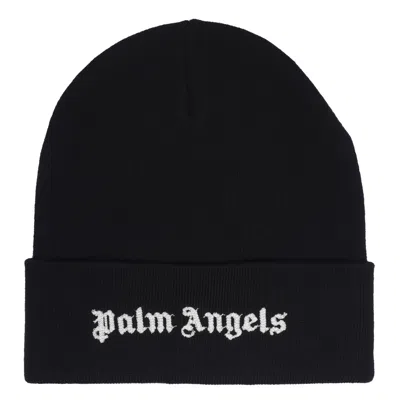 Palm Angels Logo Hat In Nero/bianco