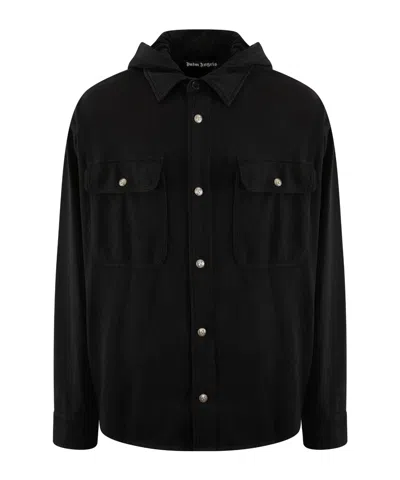Palm Angels Logo Hooded Casual Jacket In Black