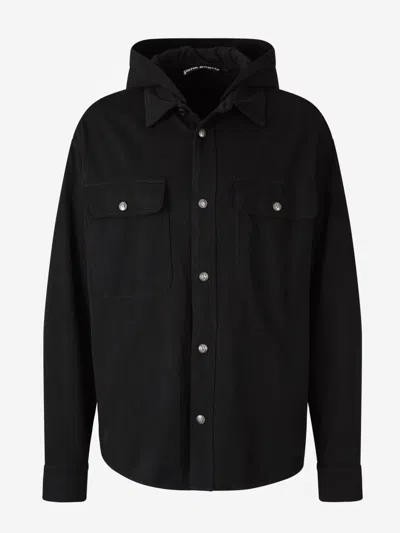 Palm Angels Logo Hooded Overshirt In Black