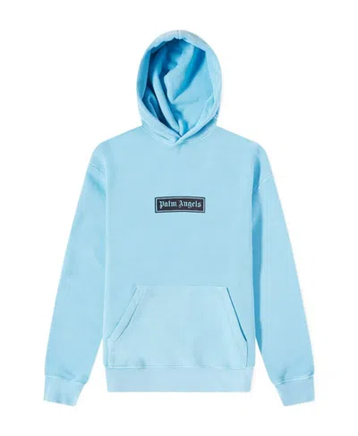 Palm Angels Logo Hooded Sweater In Blue