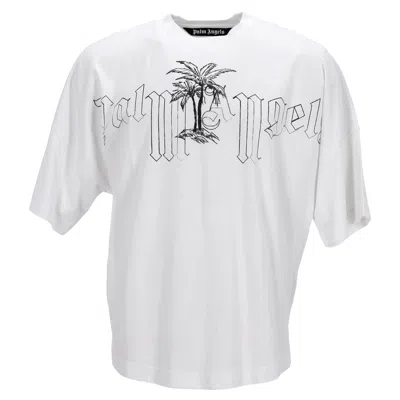 Palm Angels Logo Illustration Oversized T-shirt In White Cotton
