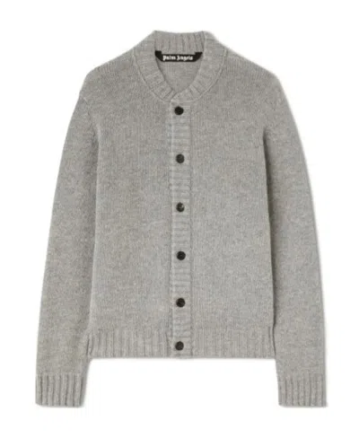 Palm Angels Logo Intarsia Buttoned Cardigan In Gray
