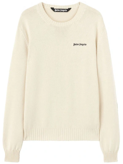 Palm Angels Logo Intarsia Cotton Jumper Off White In Neutral