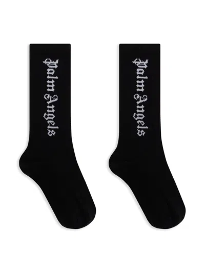 Palm Angels Kids' Logo-intarsia Socks In Black