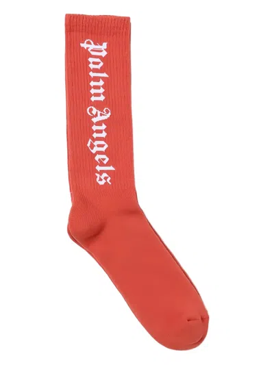 Palm Angels Logo-intarsia Socks In Pink