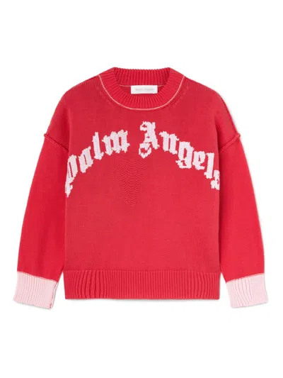 Palm Angels Kids' Logo-intarsia Sweater In Red