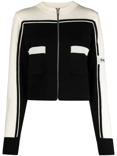 PALM ANGELS LOGO-INTARSIA WOOL ZIP CARDIGAN