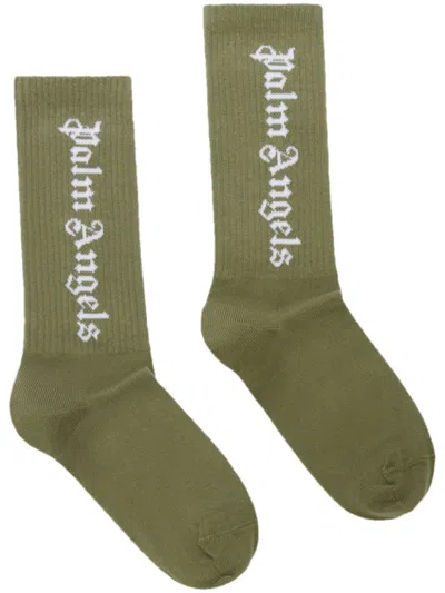 Palm Angels Kids' Logo-jacquard Cotton Socks In Green