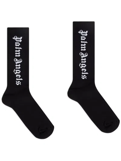 Palm Angels Logo-jacquard Socks In 1001 1001 Black White